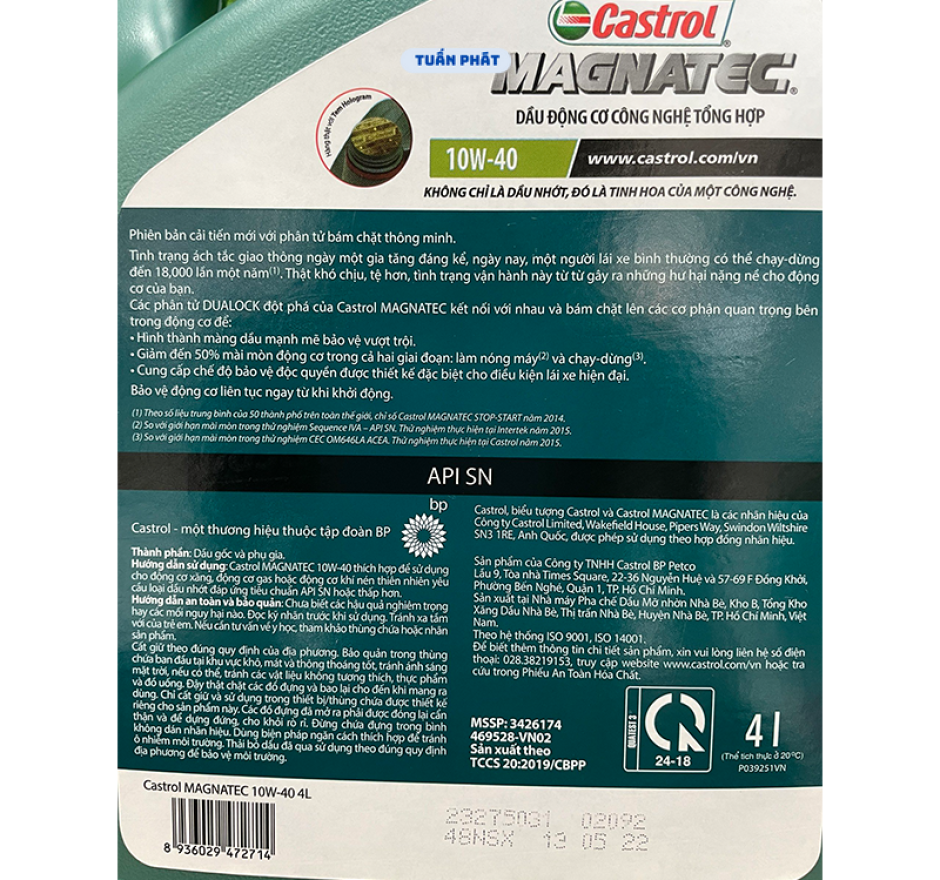 Nhớt Castrol Magnatec Trung hòa CO2 10W-40 4L