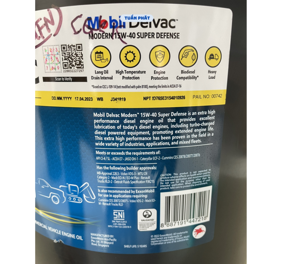 NHỚT MOBIL DELVAC MODERN™ 15W-40 SUPER DEFENSE CI4 / 20L