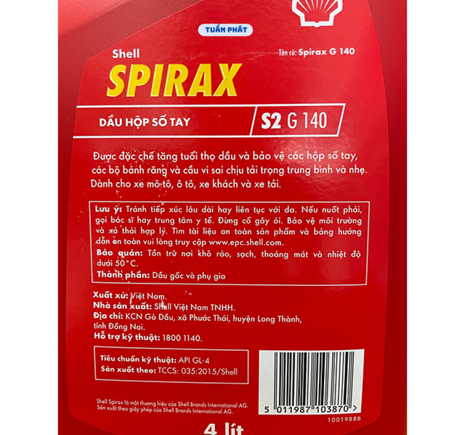 NHỚT SHELL SPIRAX S2 G140 CF4 LOẠI 4 LÍT